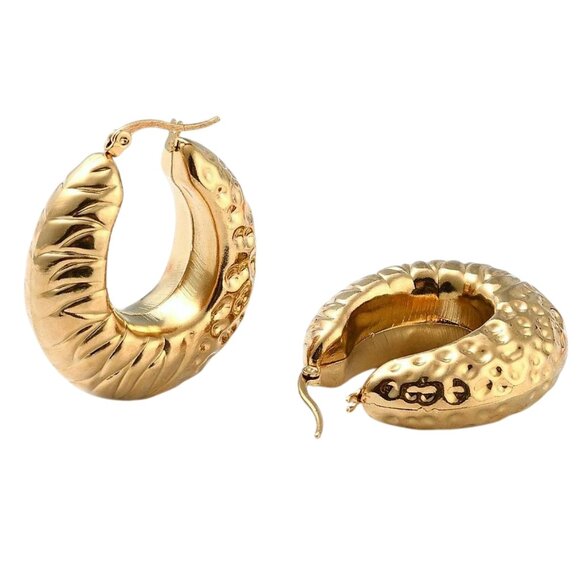 1 1/2 Inch 40mm Hoop Gold Tone Pierced Post Earrings - Picture 2 of 5